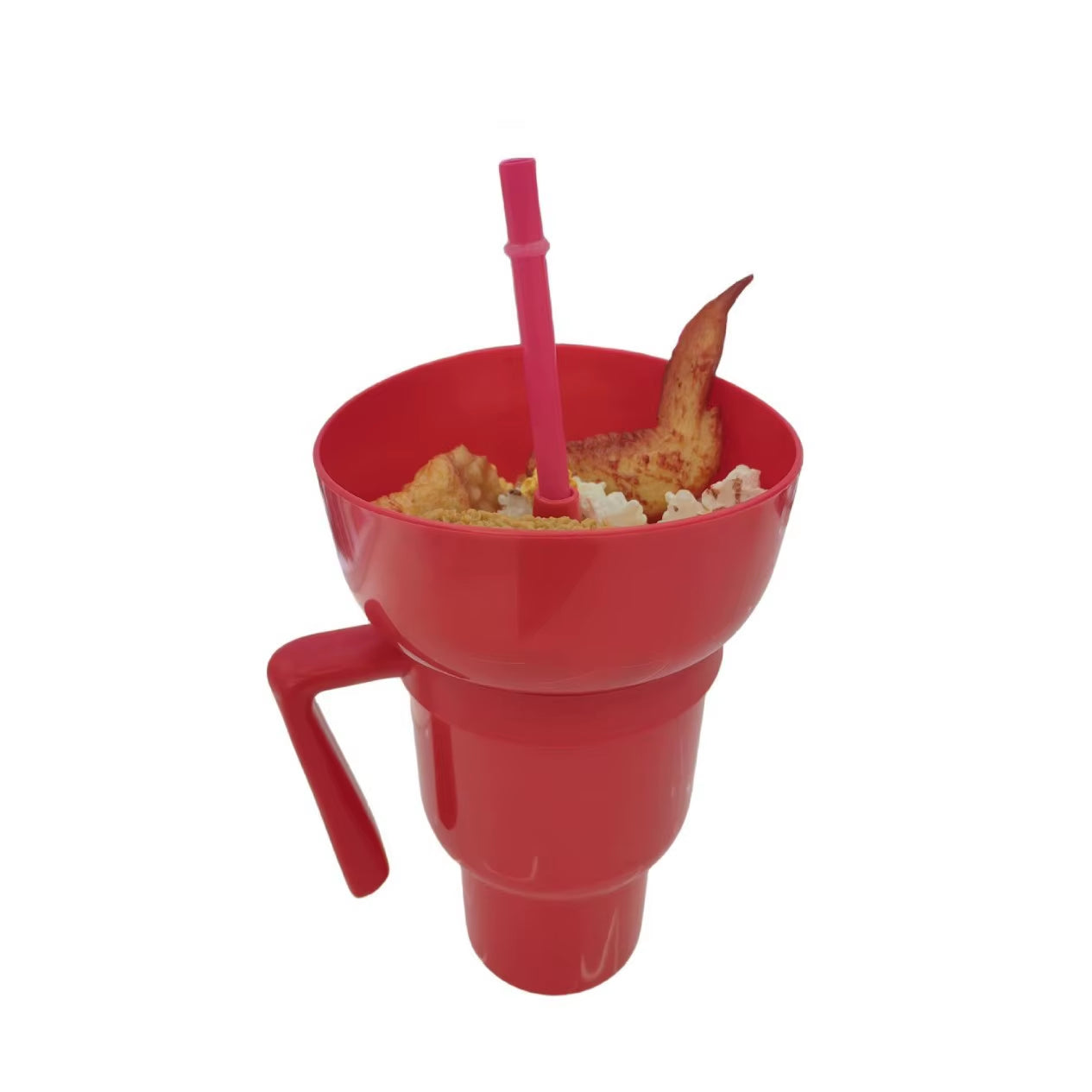 New 2 in 1 Creative Popcorn Snack Cup Integrated Beverage Cup with Handle Portable Beverage Cup Novel Design and Many Functions