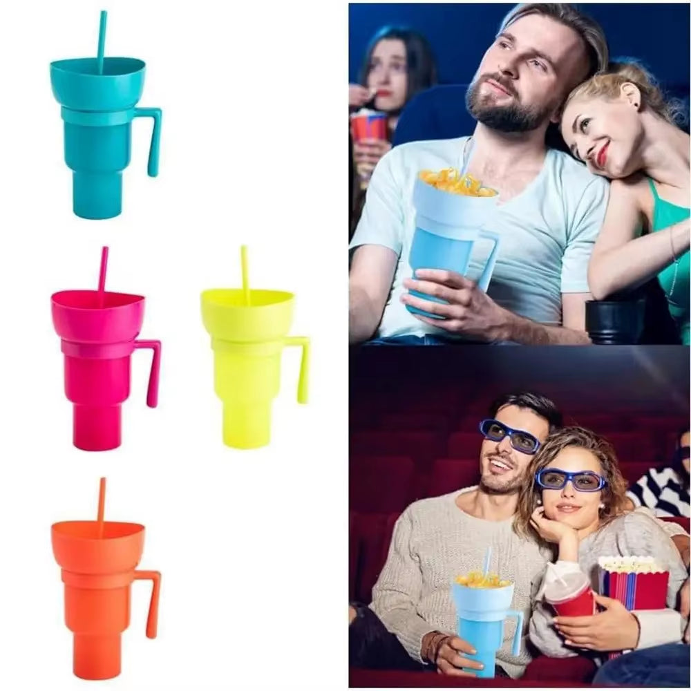 New 2 in 1 Creative Popcorn Snack Cup Integrated Beverage Cup with Handle Portable Beverage Cup Novel Design and Many Functions