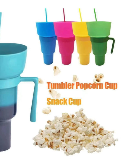 New 2 in 1 Creative Popcorn Snack Cup Integrated Beverage Cup with Handle Portable Beverage Cup Novel Design and Many Functions