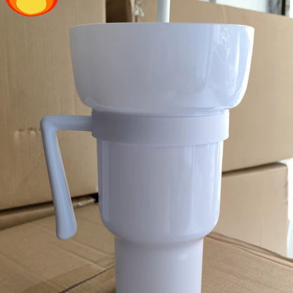 New 2 in 1 Creative Popcorn Snack Cup Integrated Beverage Cup with Handle Portable Beverage Cup Novel Design and Many Functions