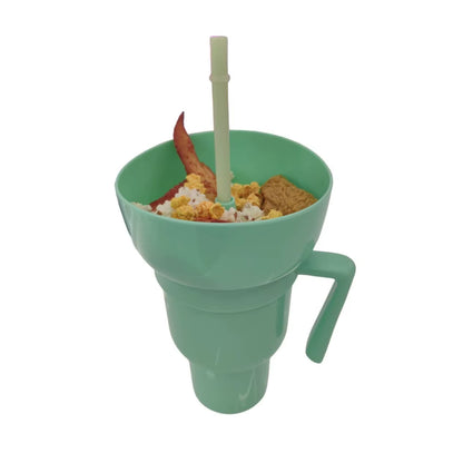New 2 in 1 Creative Popcorn Snack Cup Integrated Beverage Cup with Handle Portable Beverage Cup Novel Design and Many Functions