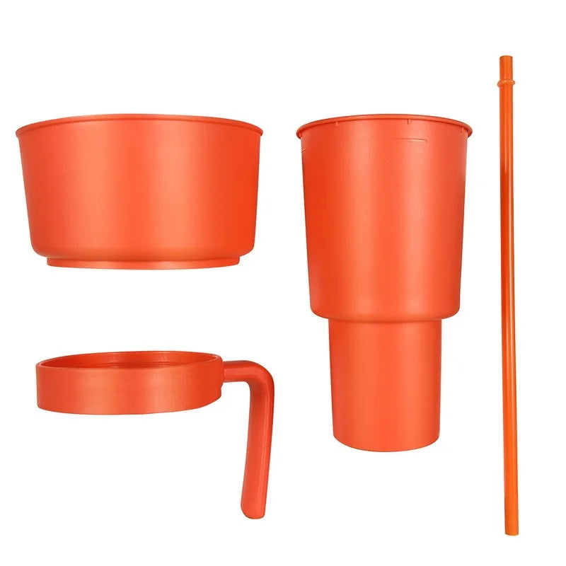 Stadium Tumbler Popcorn Drink Cola Cup 2 in 1 Snackies Cup Portable Splash Snack Bowl Chicken Storage Bowl with Handle Straw Cup