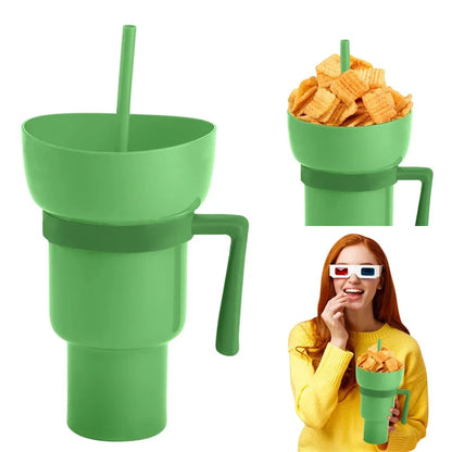Stadium Tumbler Popcorn Drink Cola Cup 2 in 1 Snackies Cup Portable Splash Snack Bowl Chicken Storage Bowl with Handle Straw Cup