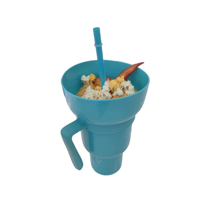 New 2 in 1 Creative Popcorn Snack Cup Integrated Beverage Cup with Handle Portable Beverage Cup Novel Design and Many Functions