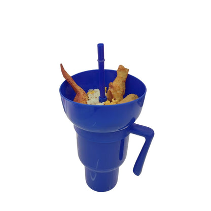 New 2 in 1 Creative Popcorn Snack Cup Integrated Beverage Cup with Handle Portable Beverage Cup Novel Design and Many Functions