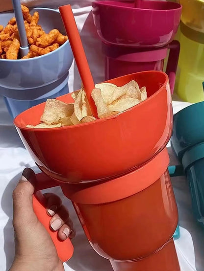 New 2 in 1 Creative Popcorn Snack Cup Integrated Beverage Cup with Handle Portable Beverage Cup Novel Design and Many Functions