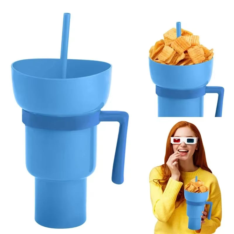 New 2 in 1 Creative Popcorn Snack Cup Integrated Beverage Cup with Handle Portable Beverage Cup Novel Design and Many Functions